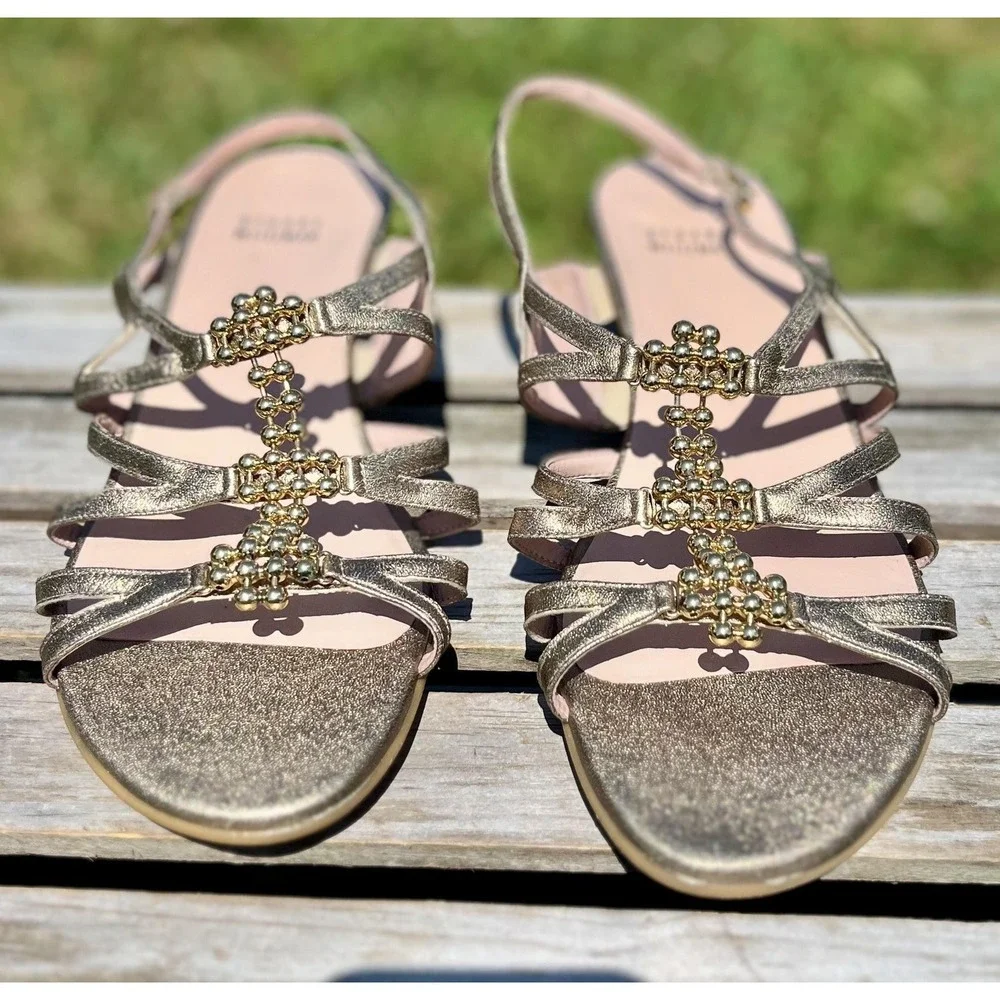 Stuart Weitzman Shoes Womens Size 10.5 M Strappy Glitter Slingback Sandals Dress